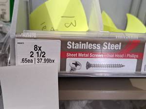 lot 1692 image: Lot of (131) Hillman Stainless Steel Sheet Metal Screws 8x2-12  Oval Head  Phillips Drive #H823675