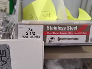 lot 1693 image: Lot of (100) Hillman Stainless Steel Sheet Metal Screws 8x2-12  Oval Head  Phillips Drive #H823675