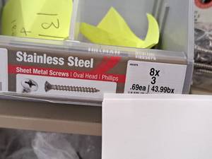 lot 1695 image: Lot of (100) Hillman Stainless Steel Sheet Metal Screws 8x3  Oval Head  Phillips Drive #H823676