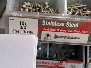 lot 1697 image: Lot of (135) Hillman Stainless Steel Sheet Metal Screws 10x34  Oval Head  Phillips Drive #H823688