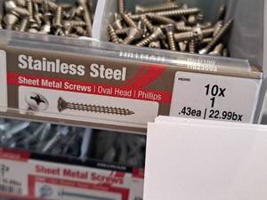 lot 1699 image: Lot of (135) Hillman Stainless Steel Sheet Metal Screws 10x1  Oval Head  Phillips Drive #H823692