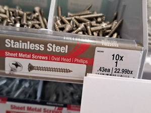 lot 1700 image: Lot of (200) Hillman Stainless Steel Sheet Metal Screws 10x1  Oval Head  Phillips Drive #H823692