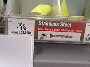 lot 1701 image: Lot of (165) Hillman Stainless Steel Sheet Metal Screws 10x1-14  Oval Head  Phillips Drive #H823694