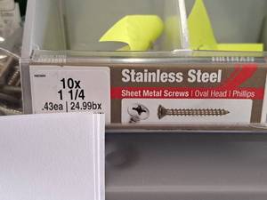 lot 1702 image: Lot of (100) Hillman Stainless Steel Sheet Metal Screws 10x1-14  Oval Head  Phillips Drive #H823694