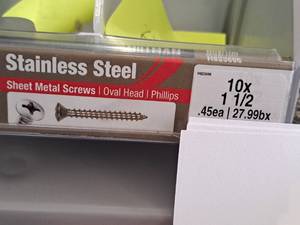 lot 1703 image: Lot of (262) Hillman Stainless Steel Sheet Metal Screws 10x1-12  Oval Head  Phillips Drive #H823696