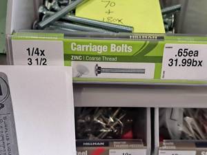 lot 1704 image: Lot of (70) Hillman Zinc Carriage Bolts 14x3-12  Coarse Thread #H240042