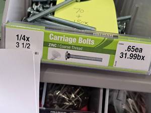 lot 1705 image: Lot of (100) Hillman Zinc Carriage Bolts 14x3-12  Coarse Thread #H240042