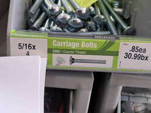 lot 1706 image: Lot of (51) Hillman Zinc Carriage Bolts 516x4  Coarse Thread #H240114