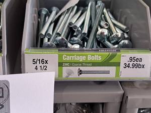 lot 1714 image: Lot of (49) Hillman Zinc Carriage Bolts 516x4-12  Coarse Thread #H240117