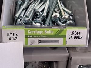 lot 1715 image: Lot of (50) Hillman Zinc Carriage Bolts 516x4-12  Coarse Thread #H240117