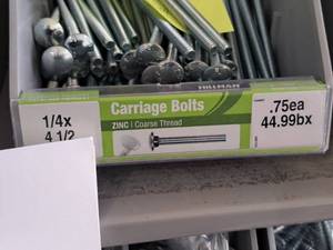 lot 1716 image: Lot of (107) Hillman Zinc Carriage Bolts 14x4-12  Coarse Thread #H240051