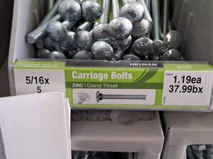 lot 1718 image: Lot of (63) Hillman Zinc Carriage Bolts 516-18x5  Coarse Thread #H240120