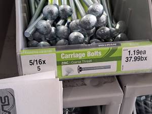 lot 1719 image: Lot of (50) Hillman Zinc Carriage Bolts 516-18x5  Coarse Thread #H240120