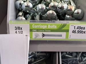 lot 1720 image: Lot of (59) Hillman Zinc Carriage Bolts 38-16x4-12  Coarse Thread #H240183