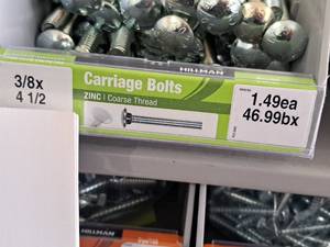 lot 1721 image: Lot of (50) Hillman Zinc Carriage Bolts 38-16x4-12  Coarse Thread #H240183
