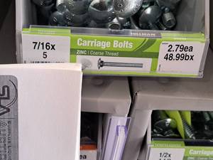 lot 1723 image: Lot of (25) Hillman Zinc Carriage Bolts 716-14x5  Coarse Thread #H240255