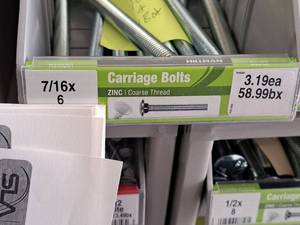 lot 1726 image: Lot of (10) Hillman Zinc Carriage Bolts 716-14x6  Coarse Thread #H240261
