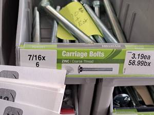 lot 1727 image: Lot of (25) Hillman Zinc Carriage Bolts 716-14x6  Coarse Thread #H240261