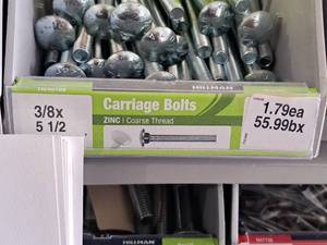 lot 1729 image: Lot of (50) Hillman Zinc Carriage Bolts 38-16x5-12  Coarse Thread #H240189