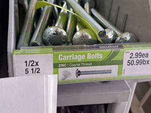 lot 1730 image: Lot of (20) Hillman Zinc Carriage Bolts 12x5-12  Coarse Thread #H240327