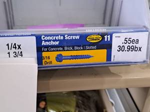 lot 1734 image: Lot of (135) Hillman Concrete Screw Anchor  316 Drill  For Concrete, Brick, Block, Pressure Treated Lumber 14x1-34  Hex Head  Slotted Drive #H375294