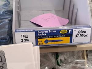 lot 1741 image: Lot of (182) Hillman Concrete Screw Anchor  532 Drill  For Concrete, Brick, Block, Pressure Treated Lumber 316x1-14  Slotted Drive #H375296