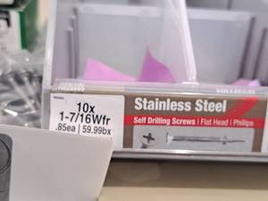 lot 1744 image: Lot of (100) Hillman Stainless Steel Self Drilling Screws 10x1-716Wfr  Flat Head  Phillips Drive #H822650
