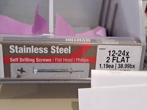 lot 1746 image: Lot of (100) Hillman Stainless Steel Self Drilling Screws 12-24x2 FLAT  Flat Head  Phillips Drive #H822652