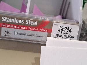 lot 1747 image: Lot of (100) Hillman Stainless Steel Self Drilling Screws 12-24x2 FLAT  Flat Head  Phillips Drive #H822652