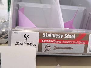lot 1749 image: Lot of (229) Hillman Stainless Steel Sheet Metal Screws 6x1  Hex Washer Head  Slotted Drive #H823024