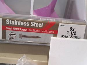 lot 1750 image: Lot of (155) Hillman Stainless Steel Sheet Metal Screws 6x1-12  Hex Washer Head  Slotted Drive #H823026