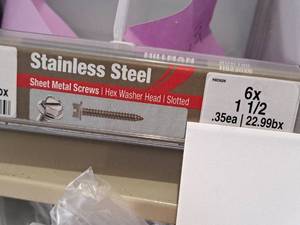 lot 1751 image: Lot of (200) Hillman Stainless Steel Sheet Metal Screws 6x1-12  Hex Washer Head  Slotted Drive #H823026