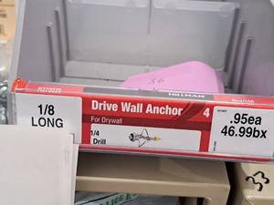 lot 1753 image: Lot of (100) Hillman 18 LONG Drive Wall Anchor  14 Drill  For Drywall #H370035