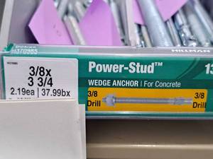 lot 1755 image: Lot of (10) Hillman Power-Stud Wedge Anchor  38 Drill  For Concrete 38x3-34 #H370985