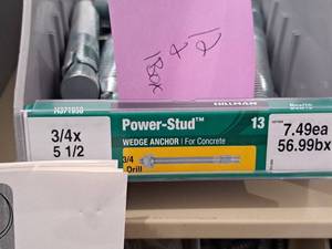 lot 1768 image: Lot of (12) Hillman Power-Stud Wedge Anchor  34 Drill  For Concrete 34x5-12 #H371958