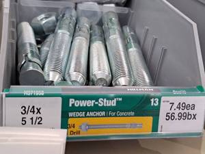 lot 1769 image: Lot of (10) Hillman Power-Stud Wedge Anchor  34 Drill  For Concrete 34x5-12 #H371958