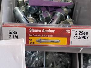 lot 1776 image: Lot of (20) Hillman Sleeve Anchor  58 Drill  For Concrete, Brick, Block 58x2-14 #H370812