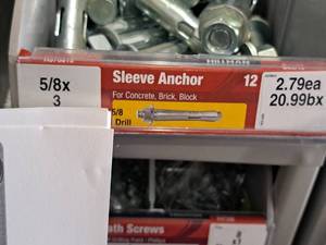 lot 1779 image: Lot of (10) Hillman Sleeve Anchor  58 Drill  For Concrete, Brick, Block 58x3 #H370813