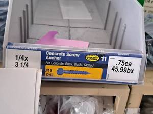 lot 1799 image: Lot of (100) Hillman Concrete Screw Anchor  316 Drill  For Concrete, Brick, Block, Pressure Treated Lumber 14x3-14  Hex Head  Slotted Drive #H375297