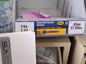 lot 1803 image: Lot of (100) Hillman Concrete Screw Anchor  316 Drill  For Concrete, Brick, Block, Pressure Treated Lumber 14x3-34  Hex Head  Slotted Drive #H375298