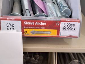 lot 1805 image: Lot of (6) Hillman Sleeve Anchor  34 Drill  For Concrete, Brick, Block 34x4-14 #H370820