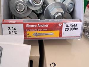 lot 1810 image: Lot of (5) Hillman Sleeve Anchor  34 Drill  For Concrete, Brick, Block 34x5-12 #H370821
