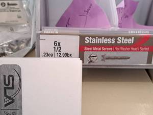 lot 1811 image: Lot of (355) Hillman Stainless Steel Sheet Metal Screws 6x12  Hex Washer Head  Slotted Drive #H823018