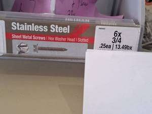 lot 1812 image: Lot of (380) Hillman Stainless Steel Sheet Metal Screws 6x34  Hex Washer Head  Slotted Drive #H23022