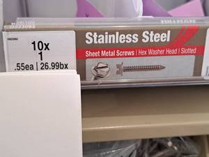 lot 1813 image: Lot of (158) Hillman Stainless Steel Sheet Metal Screws 10x1  Hex Washer Head  Slotted Drive #H823092