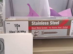 lot 1814 image: Lot of (200) Hillman Stainless Steel Sheet Metal Screws 10x1  Hex Washer Head  Slotted Drive #H823092