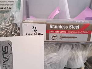 lot 1818 image: Lot of (200) Hillman Stainless Steel Sheet Metal Screws 8x12  Hex Washer Head  Slotted Drive #H823058
