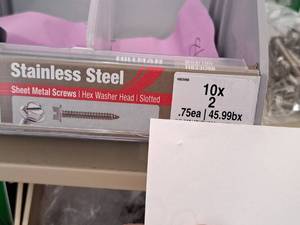 lot 1826 image: Lot of (86) Hillman Stainless Steel Sheet Metal Screws 10x2  Hex Washer Head  Slotted Drive #H823098