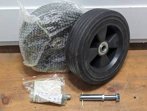 lot 58 image: Set of 2 - 8 Solid Rubber Wheels - 2.25 Thick Heavy Duty - With Axels and Pins