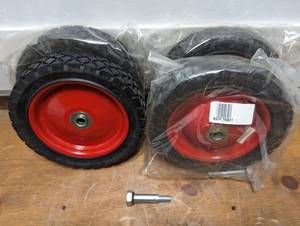 lot 146 image: Set of 4 - 7 x 1.5 Steel Wheels With Rubber Tread - Mounting Bolt -  Set of 4